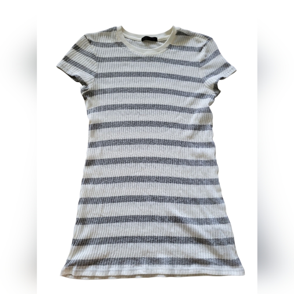Pre-owned ATM Women's Short Sleeve T Shirt Top Size XS/TP Whte/gray Stripes